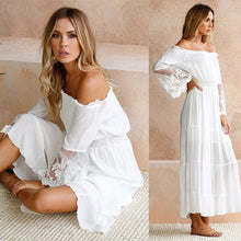 Laden Sie das Bild in den Galerie-Viewer, Tüll aus Schulter gefrilled Ferienkleid 

