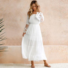 Laden Sie das Bild in den Galerie-Viewer, Tüll aus Schulter gefrilled Ferienkleid 
