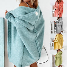 Laden Sie das Bild in den Galerie-Viewer, Mittellange Strickjacke mit Fledermausärmeln und Kapuze
